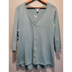 NWOT Seafoam Green 3/4 Sleeve V Neck Tunic  Cardigan Sweater Isaac Mizrahi 2X